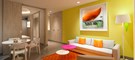 Nickelodeon theme guest suite living room area at Nickelodeon Hotels and Resorts in Riviera Maya